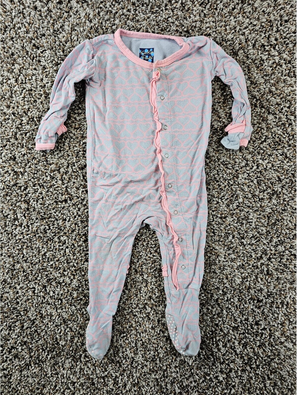 Kickee Pants Baby Girls Sz 3-6M One Piece Pajama Purple Pink Hearts